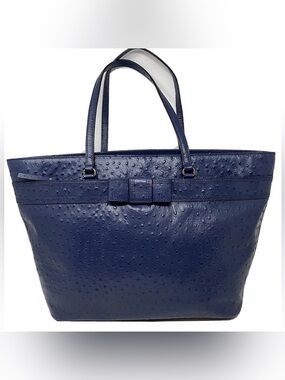 Kate Spade Navy Ostrich Harmony Valencia Road Embossed Large Travel Tote Bag